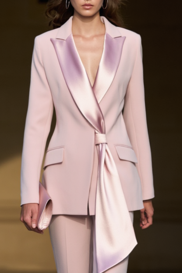 Business Blazer Suit Sets Pink Lapel Long Sleeve Pants Set