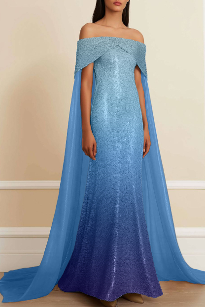 Evening Formal Dress Strapless Cape Floor-Length Dress