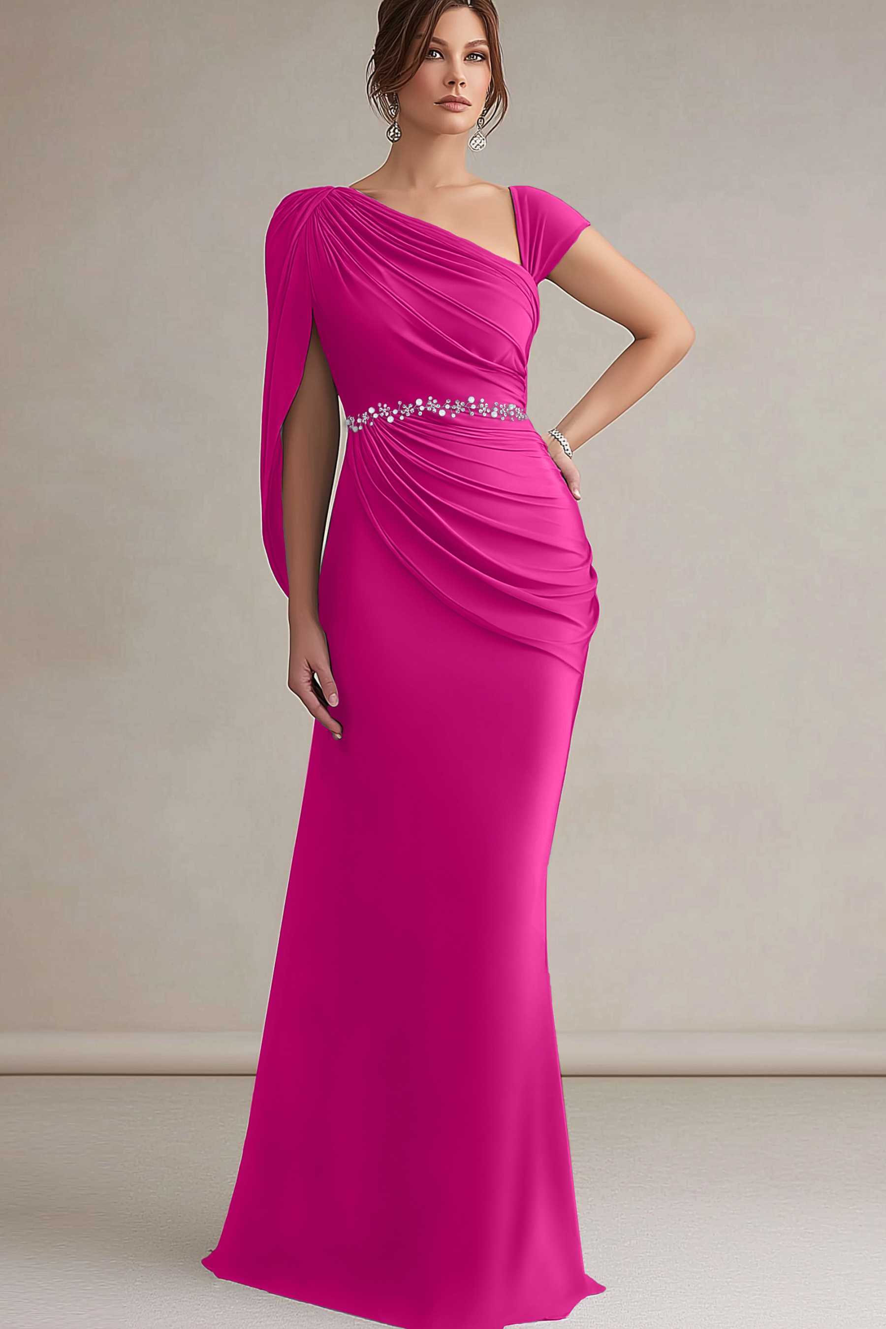 Fall Wedding Guest Dress Blue Asymmetrical Neck Maxi Dress