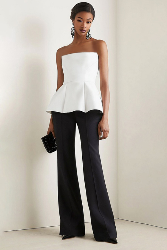 Work Outfit Sets Black White Strapless Pants Set