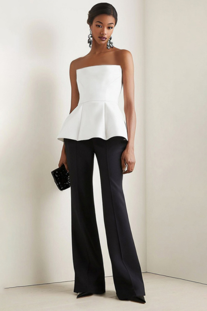 Work Outfit Sets Black White Strapless Pants Set