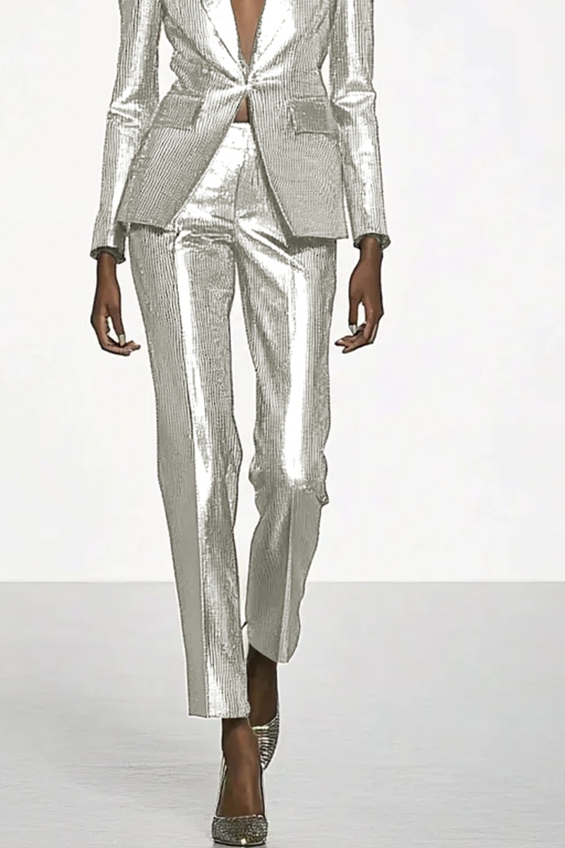 Party Work Champagne Sequin 2 Piece Blazer Suit and Pants