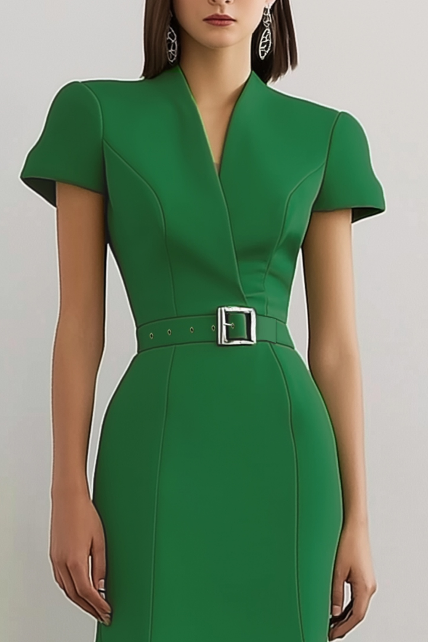 Party Semi-Formal Dress Green Cross Neck Mermaid Midi Dress
