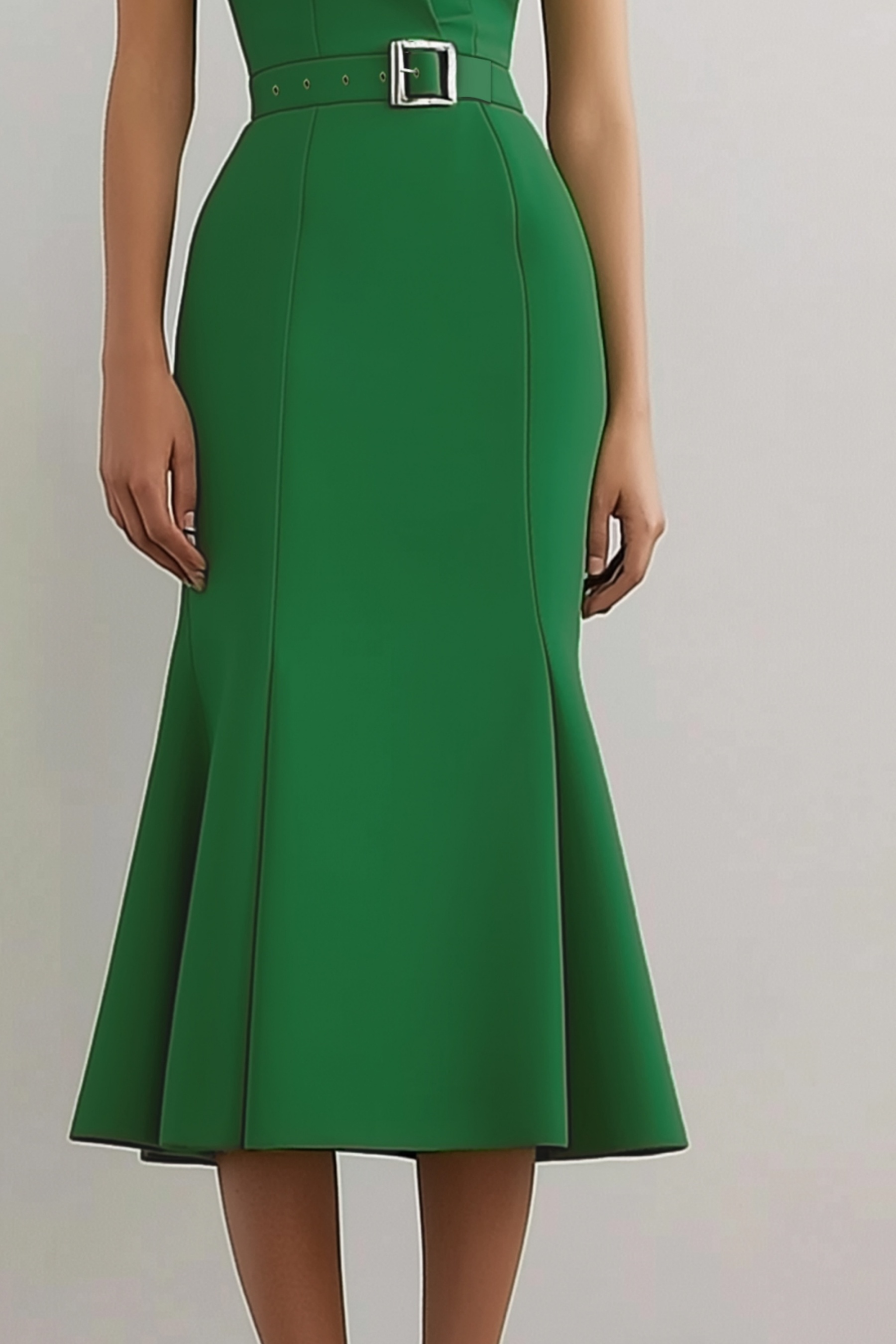 Party Semi-Formal Dress Green Cross Neck Mermaid Midi Dress
