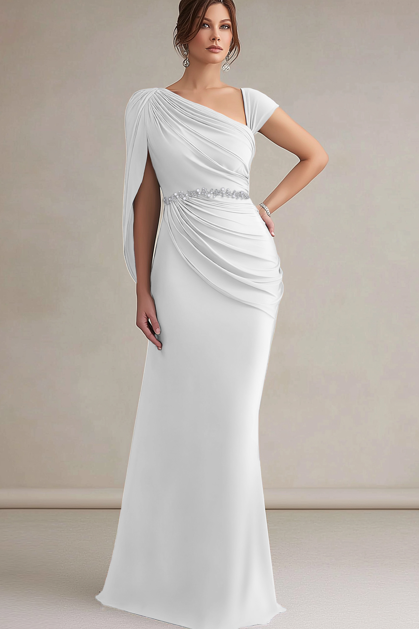 Fall Wedding Guest Dress Blue Asymmetrical Neck Maxi Dress