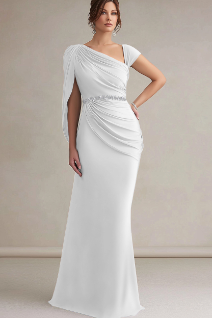 Fall Wedding Guest Dress Blue Asymmetrical Neck Maxi Dress