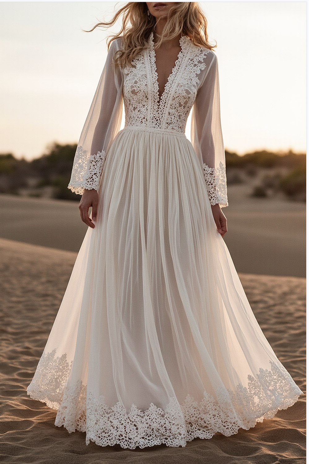 Bohemian Lace Dress White Deep V Maxi Dress