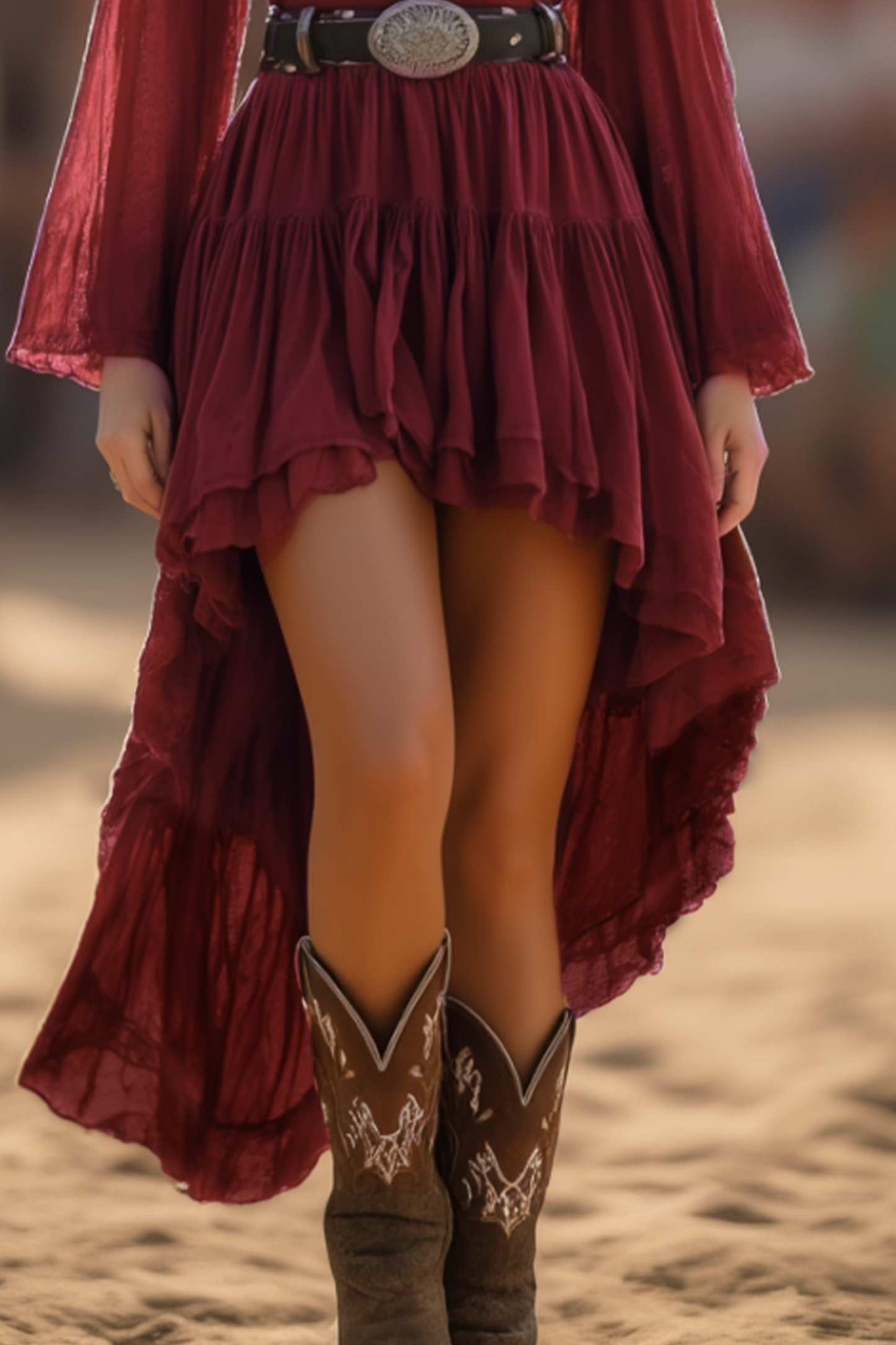 Boho Dress Red V Neck Ruffle Plus High Low Mini Dress