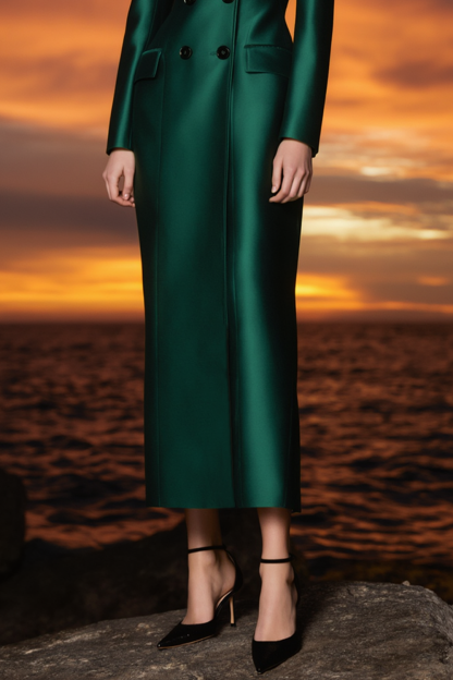 Business ​Formal Satin Dress​​ Green Lapel Maxi Dress