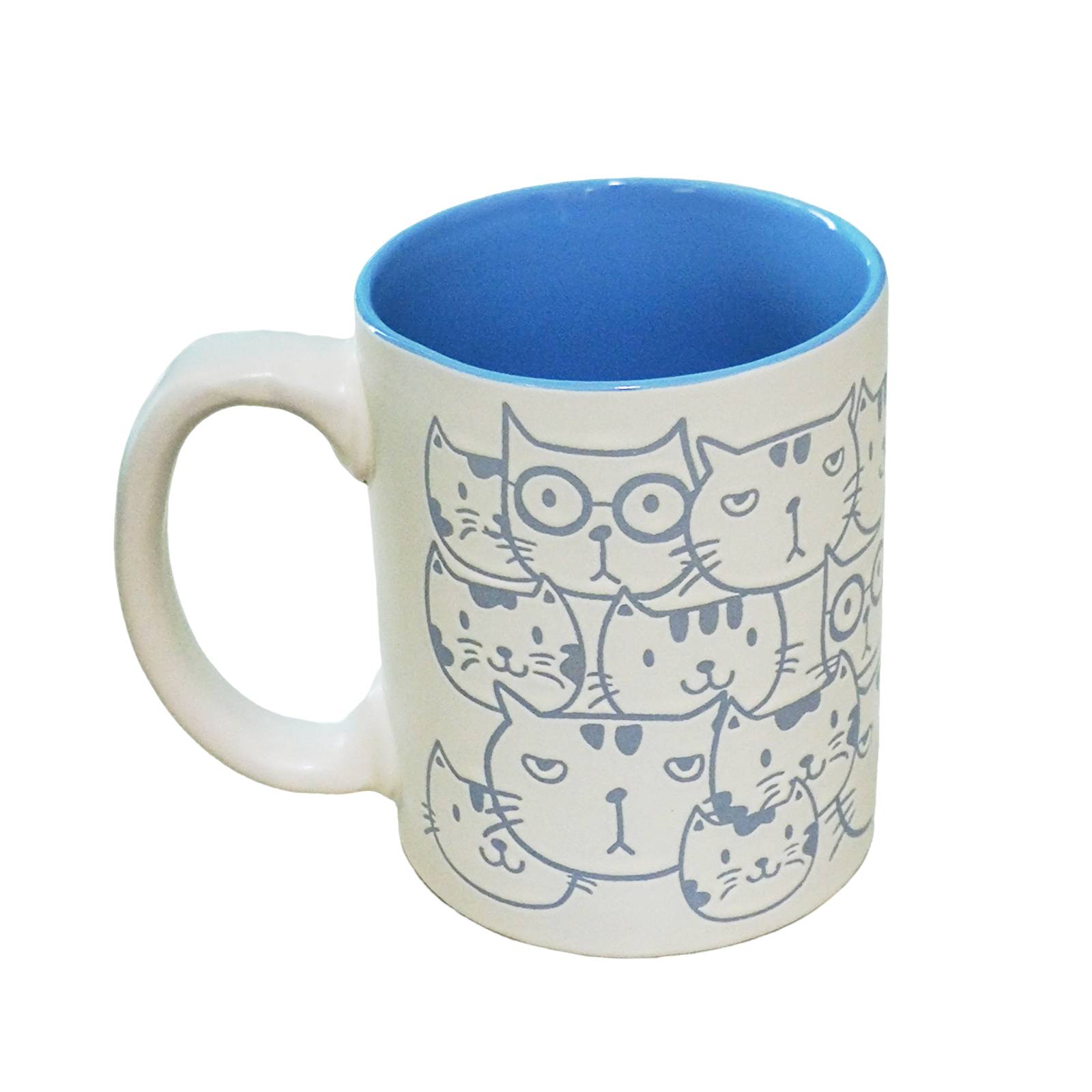 Cat Doodle White Blue Mug