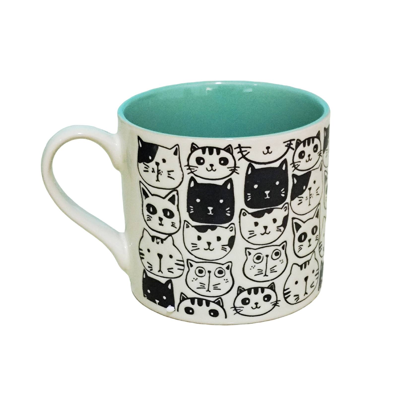 White Cat Doodle Cup Blue Inside