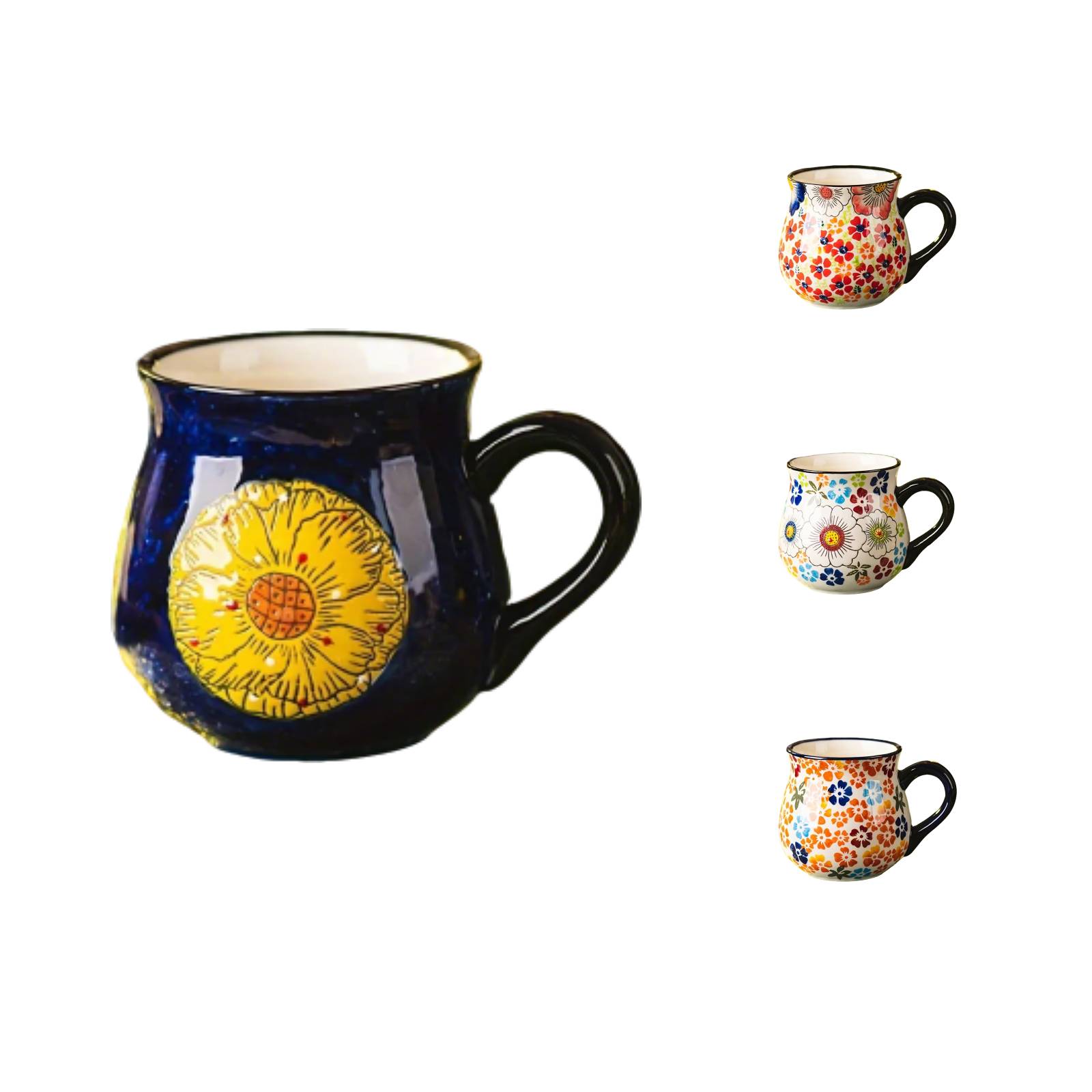 Flower Pottery Mugs Handmade - Ceramic 15oz Coffee Cup