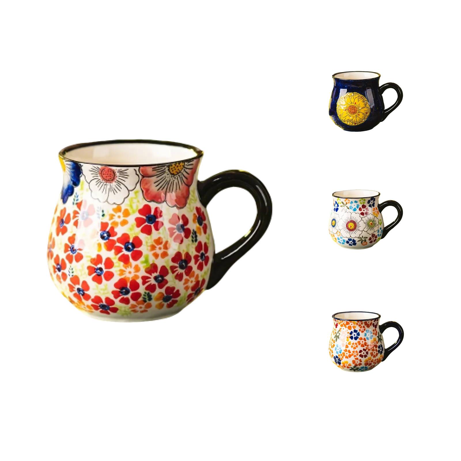 Flower Pottery Mugs Handmade - Ceramic 15oz Coffee Cup