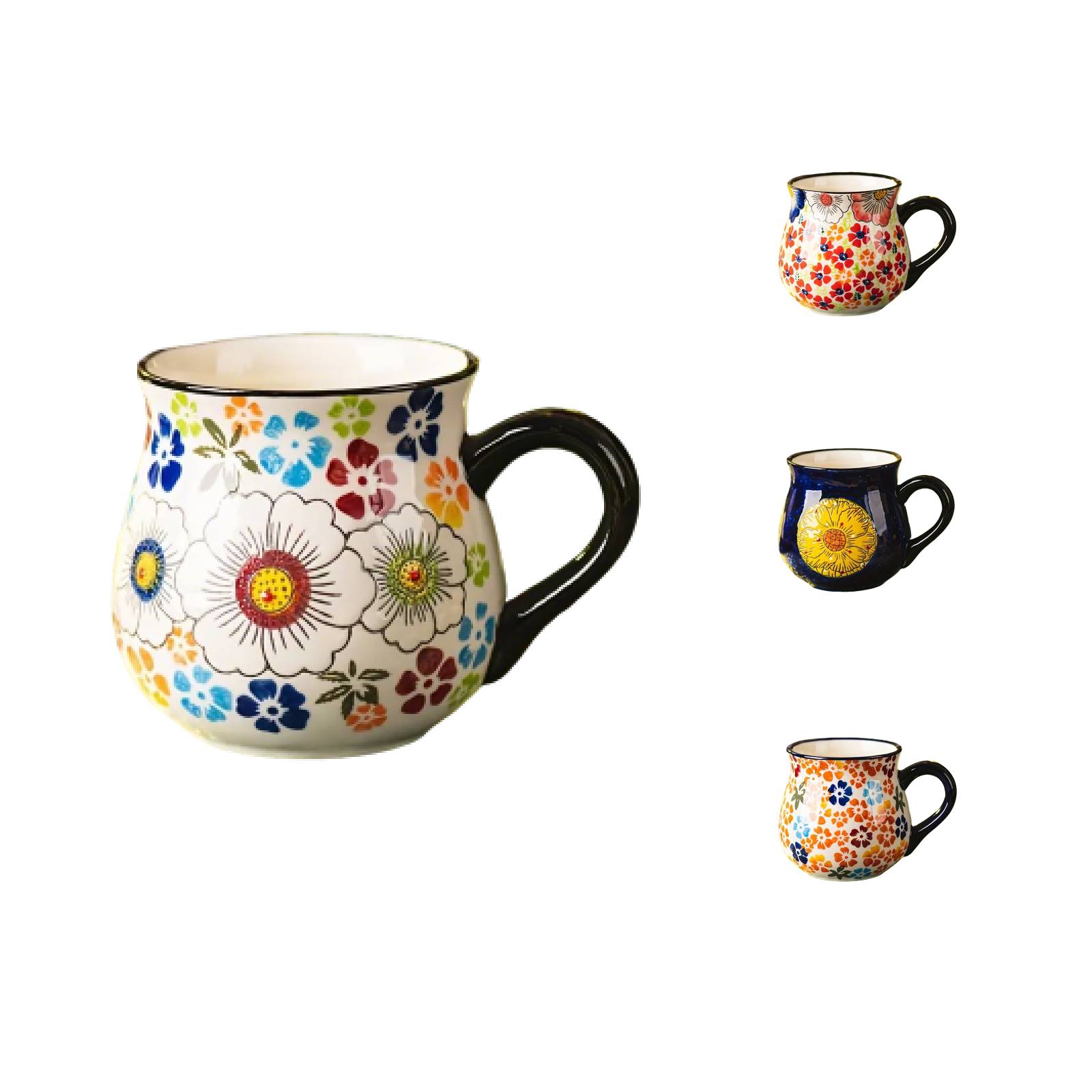 Flower Pottery Mugs Handmade - Ceramic 15oz Coffee Cup