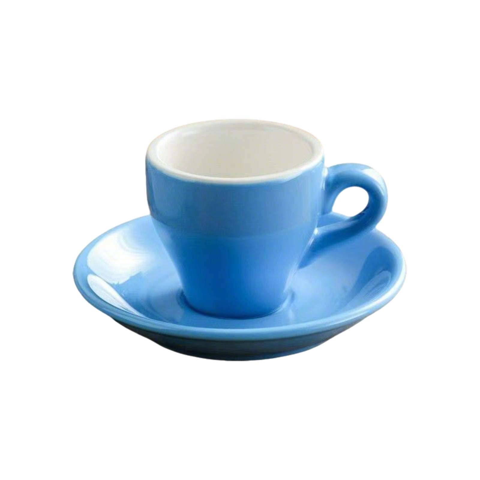 Light blue ceramic 2.5 oz espresso cup and saucer cutout image