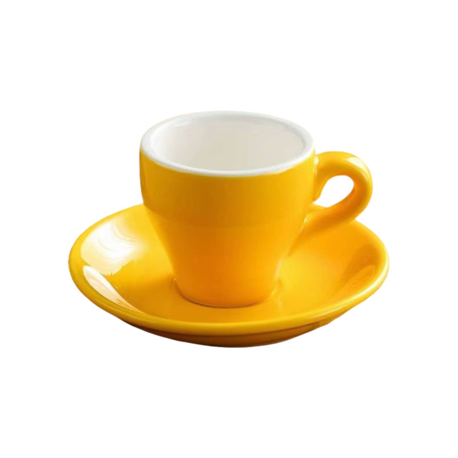 Yellow ceramic 2.5 oz espresso cup and saucer cutout image