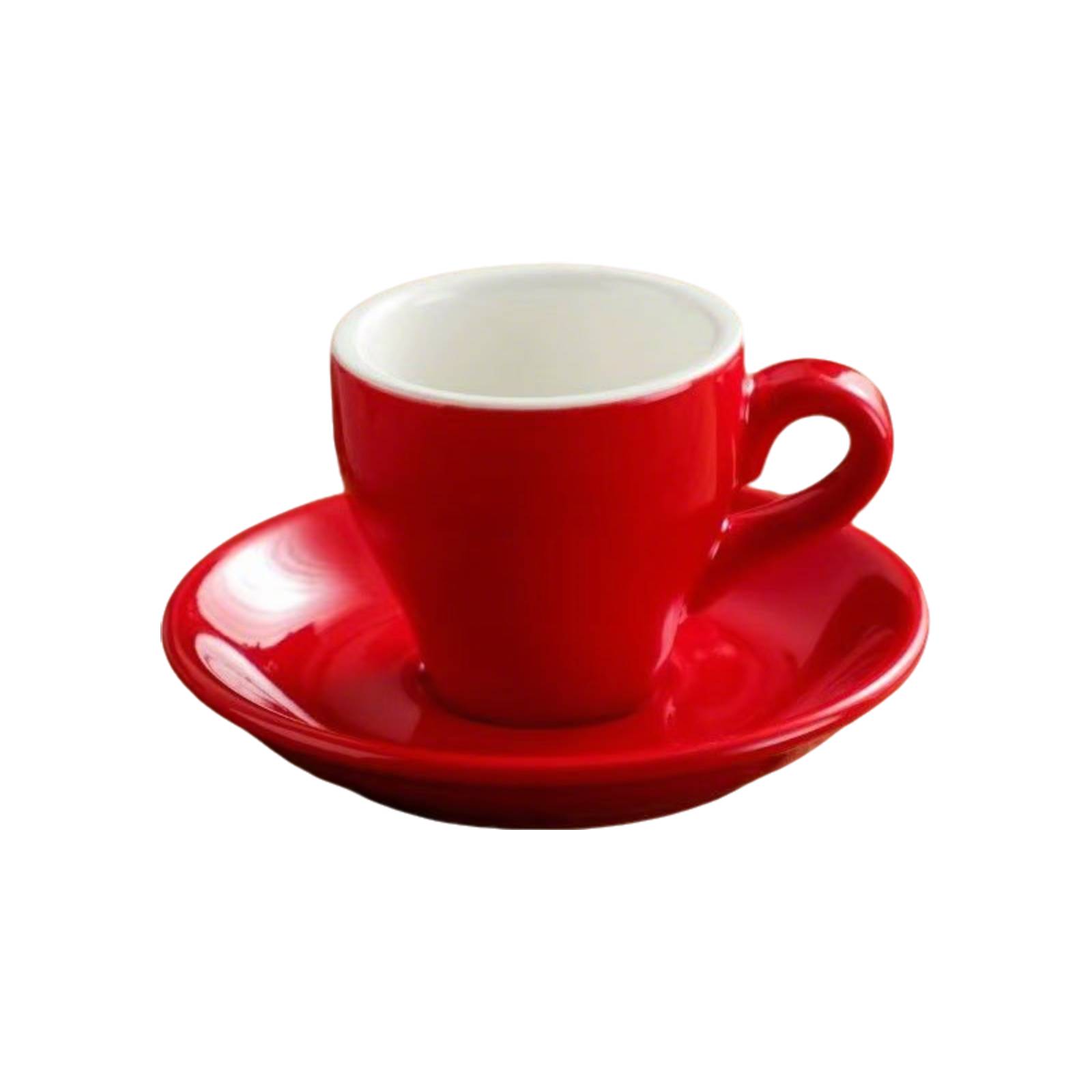 Red ceramic 2.5 oz espresso cup and saucer cutout image