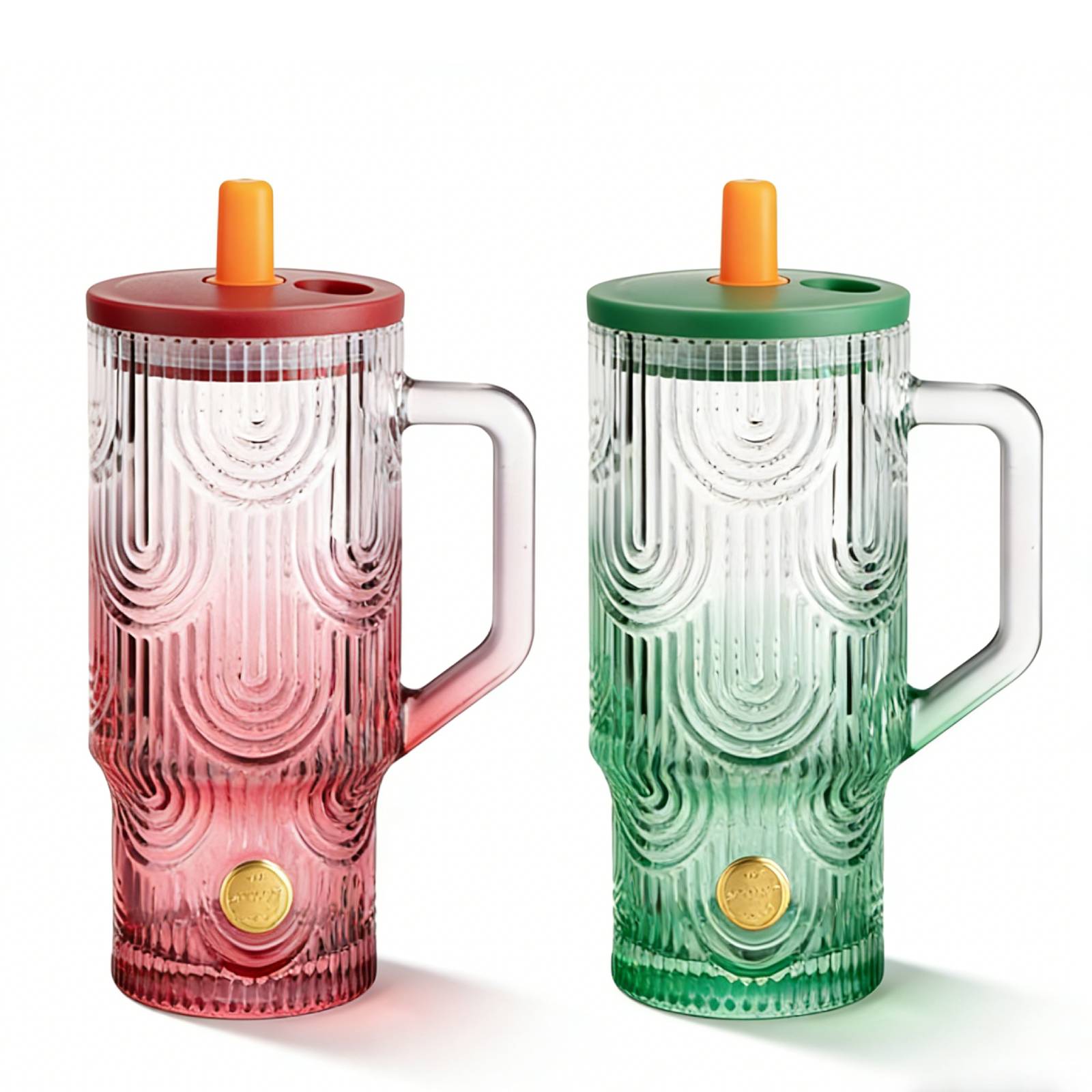 20oz Tumbler with Handle, Glass Cups with Lids and Straws, Leakproof, Bpa-Free