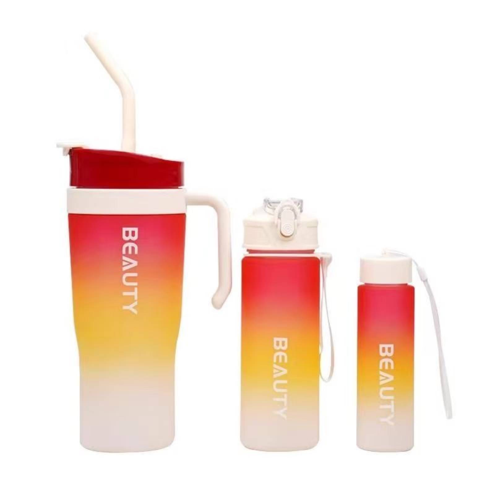 3-Piece Plastic Tumblers with Lids & Straws, 40/20/7 oz Reusable Plastic Cups for Women, BPA-free, Leakproof
