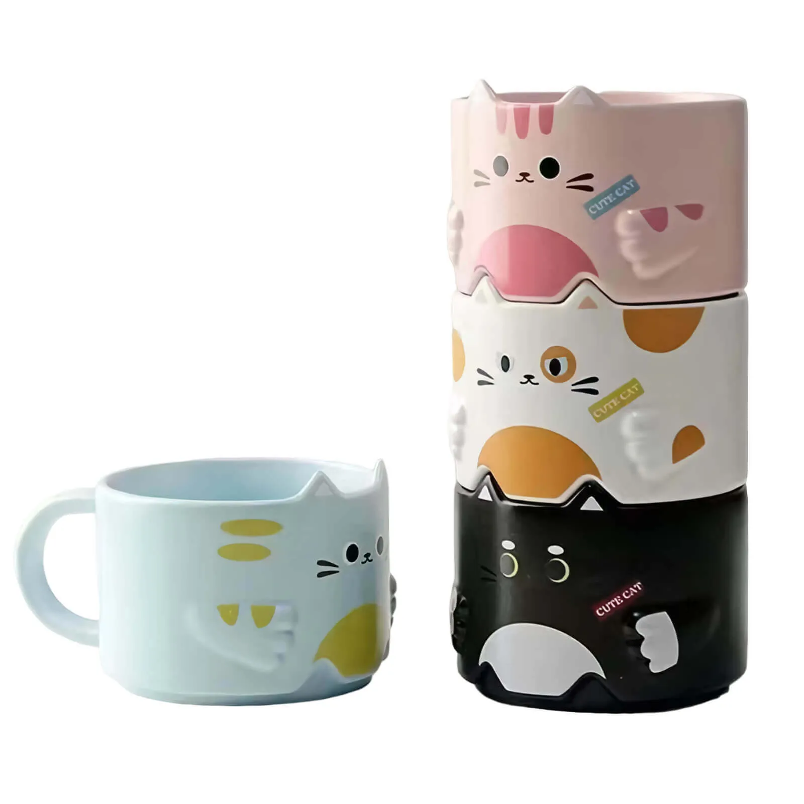 Stackable Cat Mugs, Ceramic, 10oz / 300ml, 10 oz, ceramic - stackablecatmugs