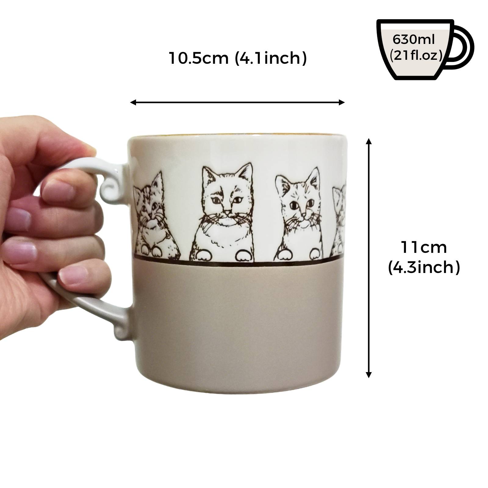 Cat Cartoon Vector Mug - Ceramic, 21oz Capacity