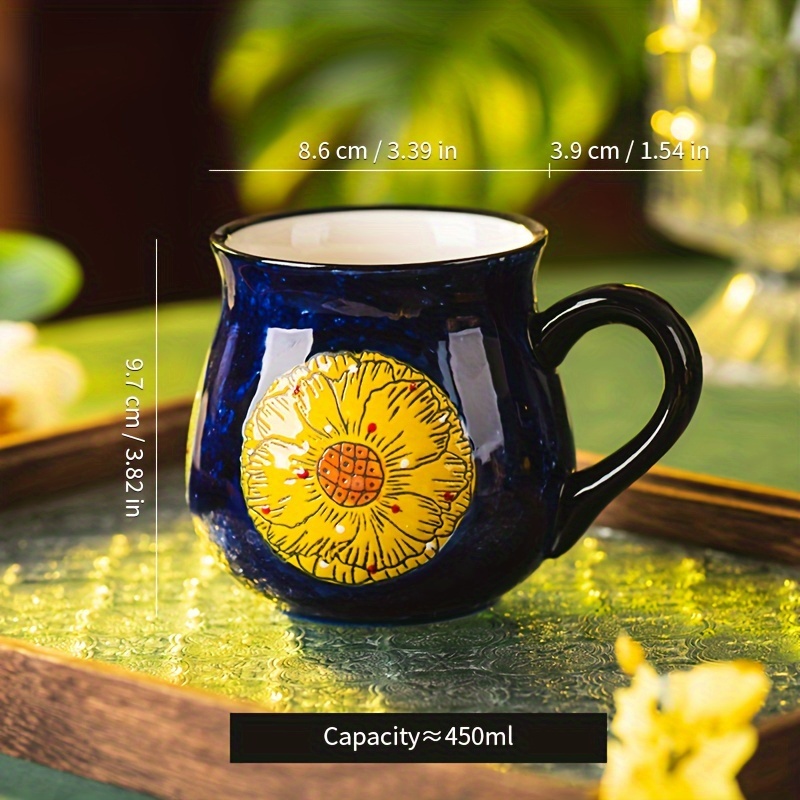 Flower Pottery Mugs Handmade - Ceramic 15oz Coffee Cup