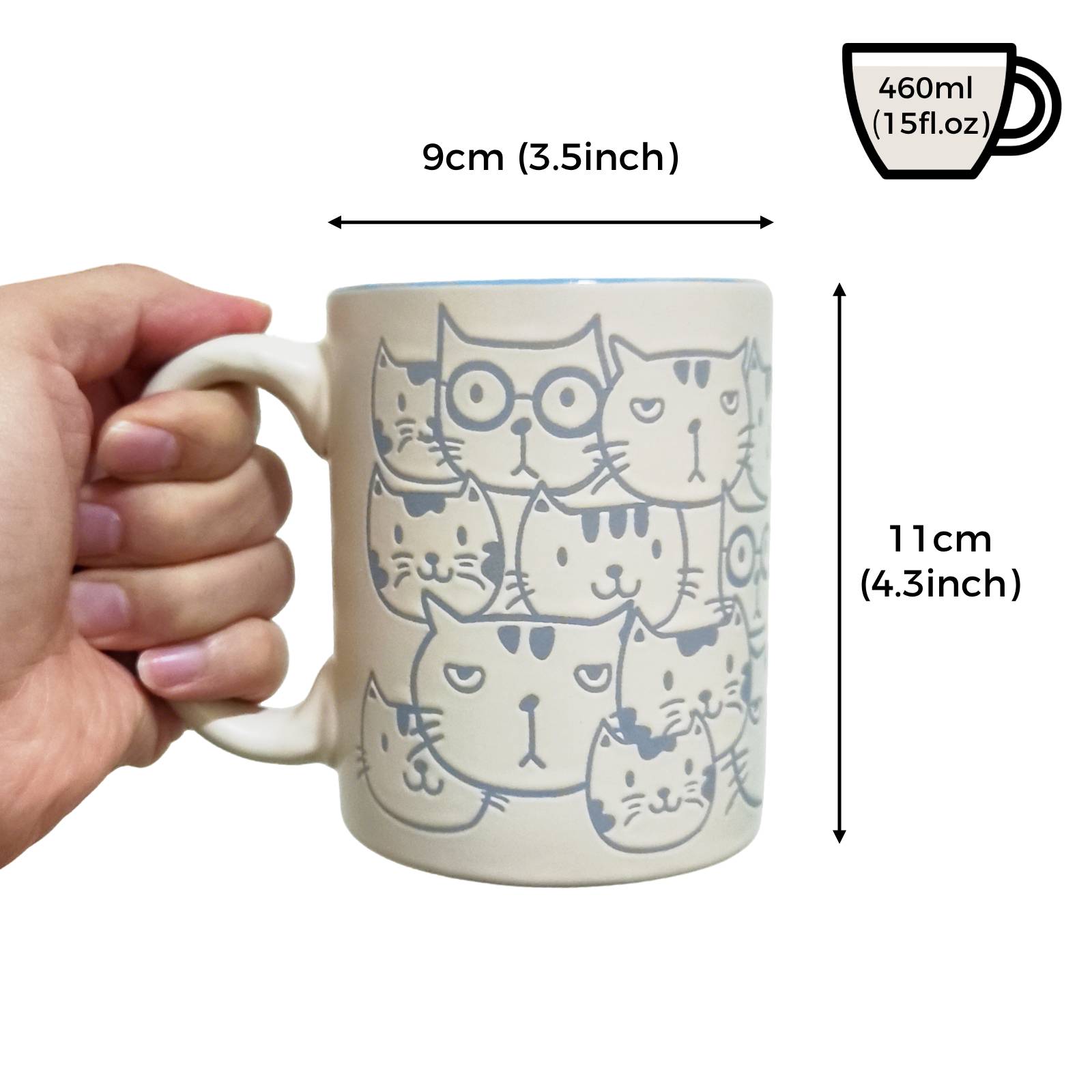 white cat doodle cup blue inside