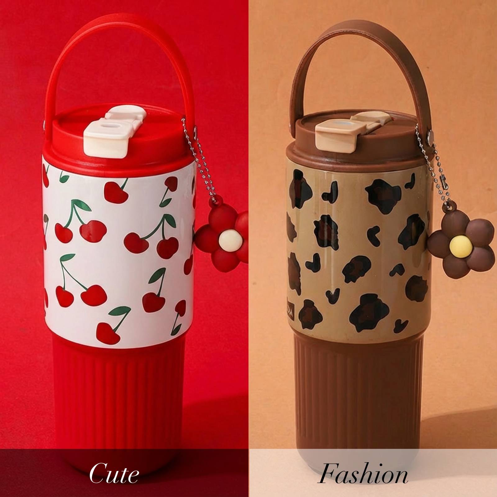 20 oz Insulated Tumblers with Lid and Straw, Stainless Steel Large Travel Coffee Mugs for Women, Cherry Cup, Leopard Tumbler, On The Go Coffee Cups, Dishwasher Safe