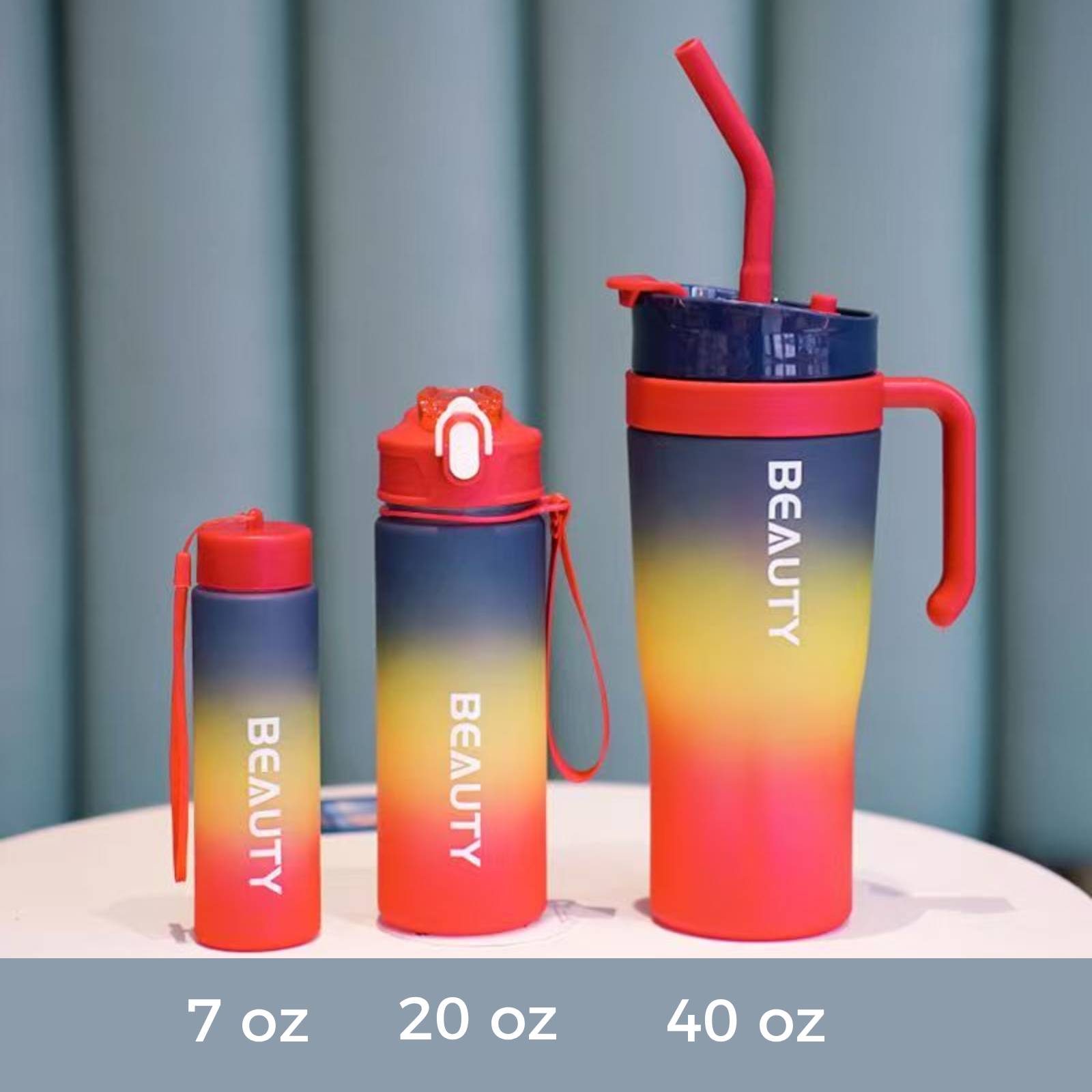 3-Piece Plastic Tumblers with Lids & Straws, 40/20/7 oz Reusable Plastic Cups for Women, BPA-free, Leakproof