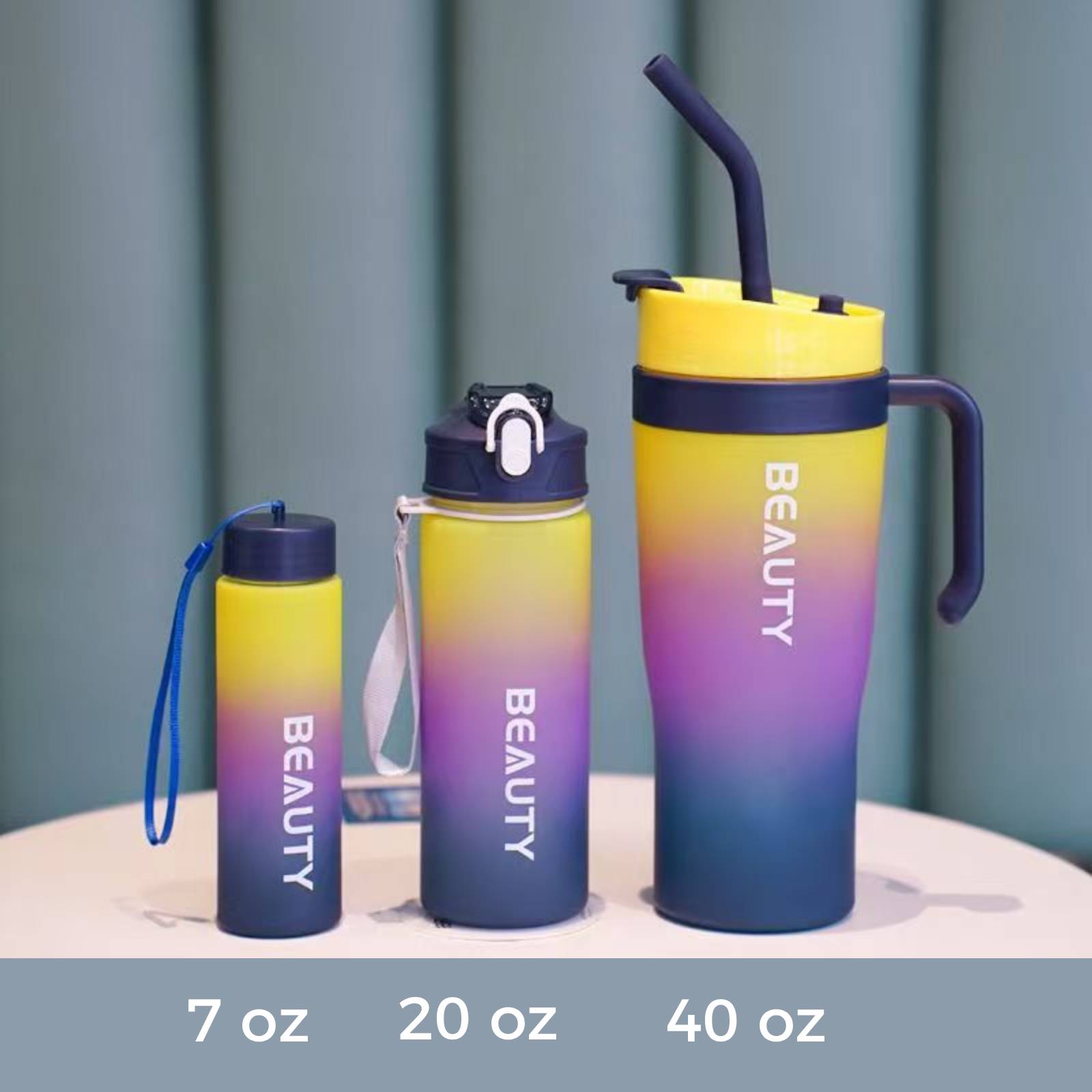 3-Piece Plastic Tumblers with Lids & Straws, 40/20/7 oz Reusable Plastic Cups for Women, BPA-free, Leakproof