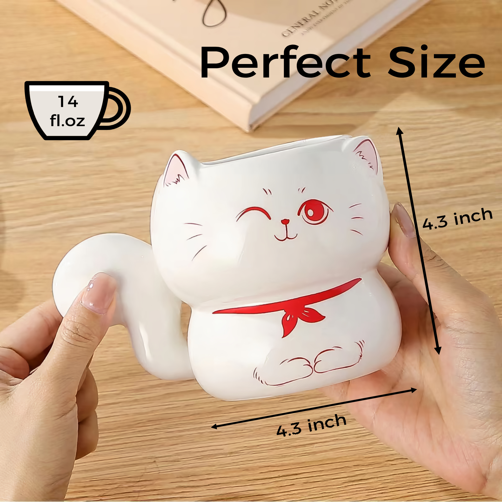 Lucky Cat Mug, 14 oz Ceramic Cat Coffee Mug