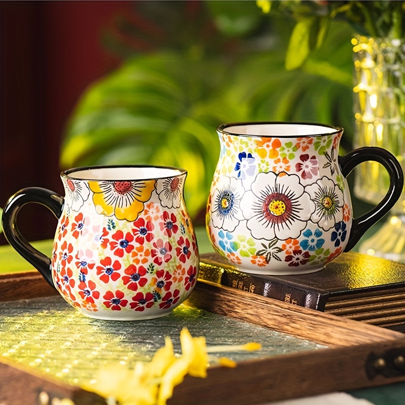 Flower Pottery Mugs Handmade - Ceramic 15oz Coffee Cup