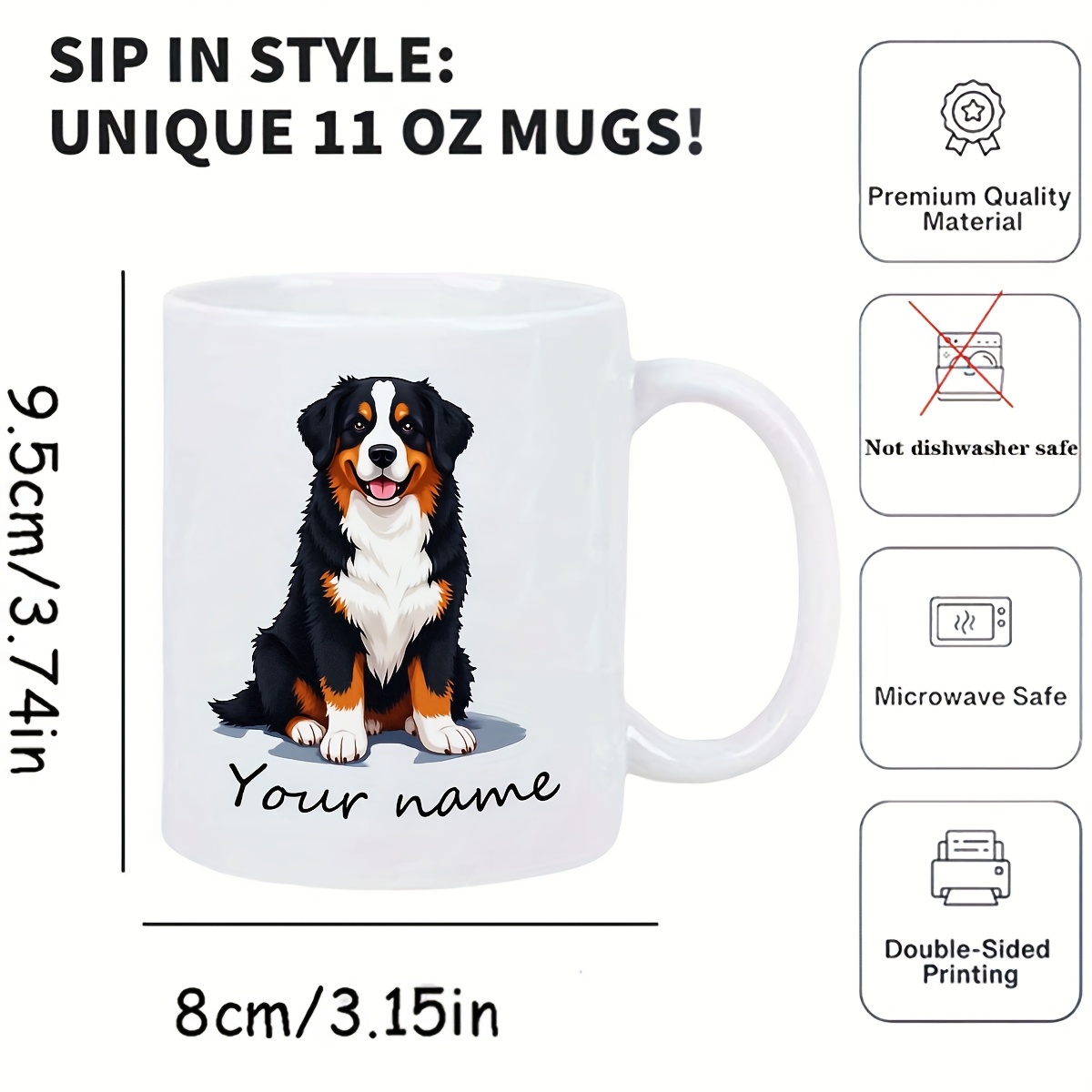 Personalized Bernese gift mug with custom text area