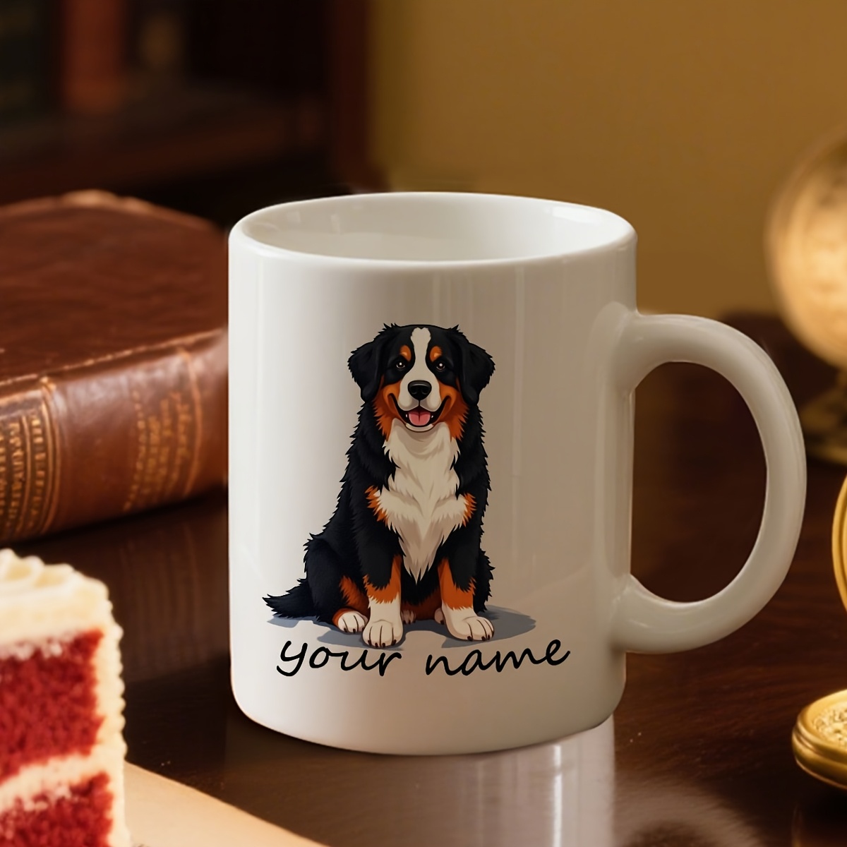 Custom name Bernese coffee cup in white ceramic