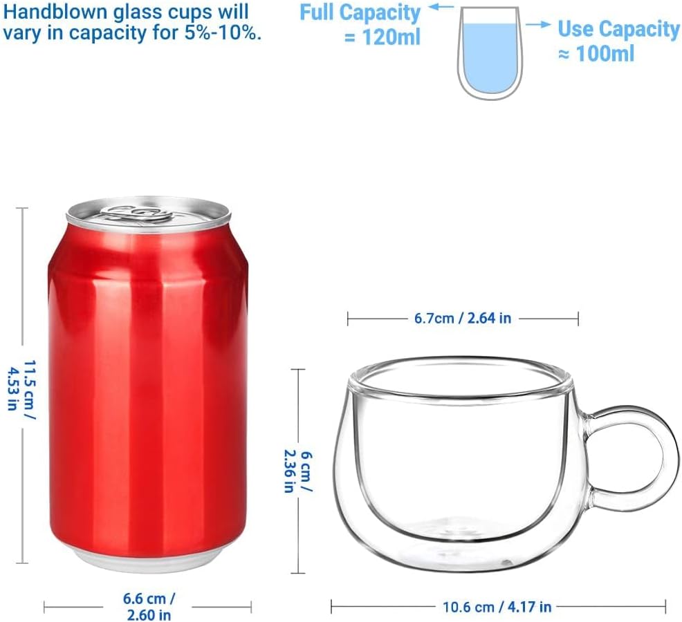 4 oz glass espresso cup size chart with 120 ml full capacity reference