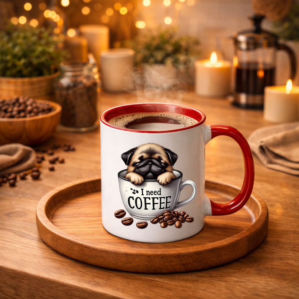 Pug Mug, Cute Ceramic Coffee Mug for Dog Lovers