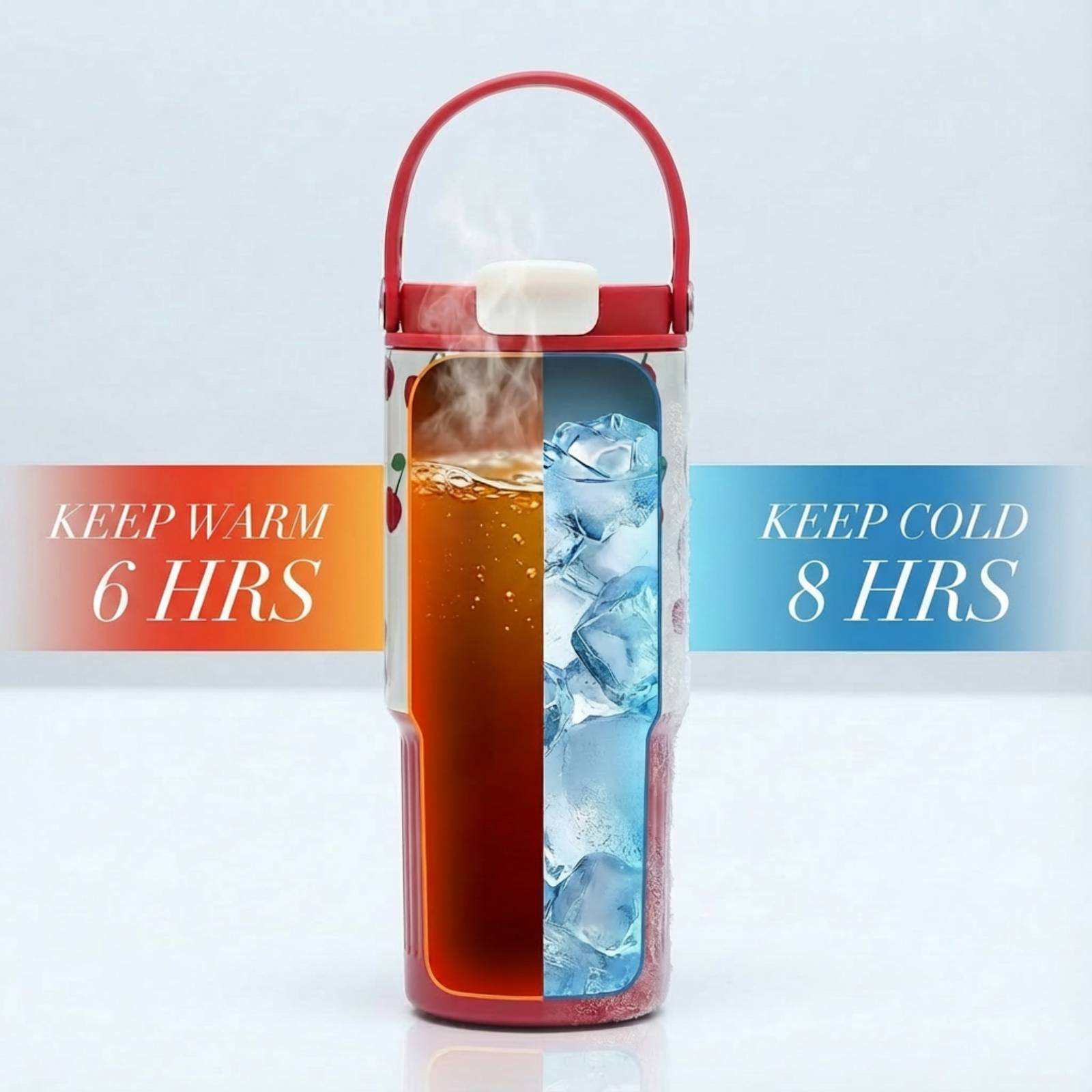 20 oz Insulated Tumblers with Lid and Straw, Stainless Steel Large Travel Coffee Mugs for Women, Cherry Cup, Leopard Tumbler, On The Go Coffee Cups, Dishwasher Safe