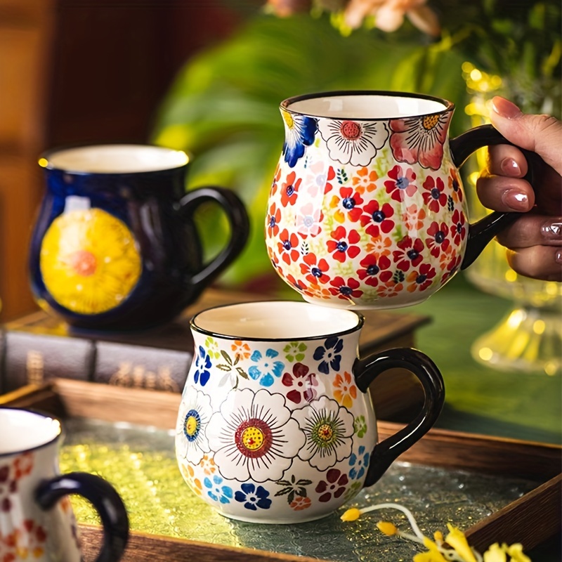 Flower Pottery Mugs Handmade - Ceramic 15oz Coffee Cup
