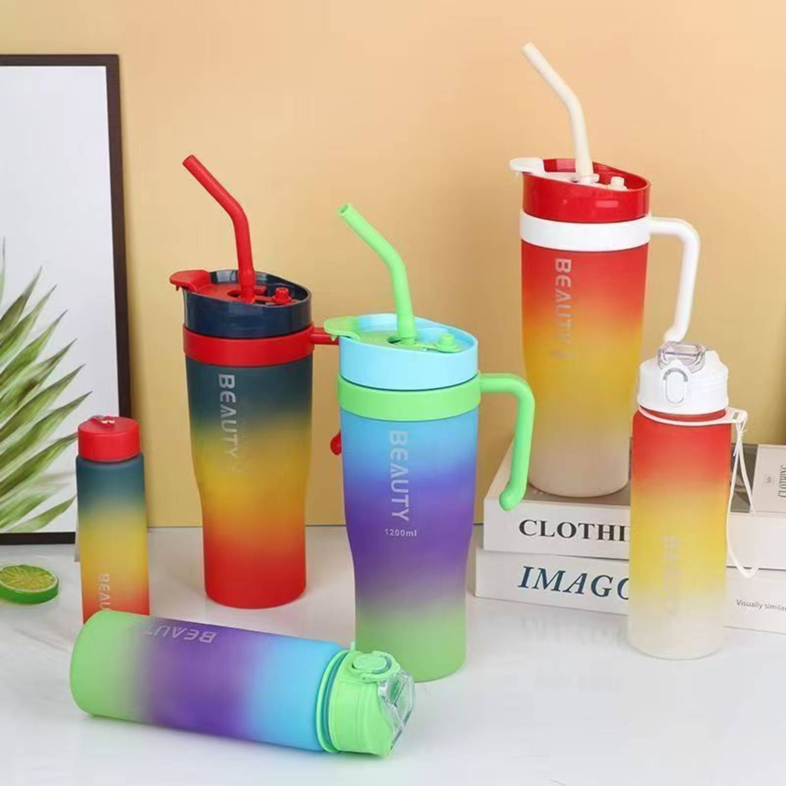 3-Piece Plastic Tumblers with Lids & Straws, 40/20/7 oz Reusable Plastic Cups for Women, BPA-free, Leakproof
