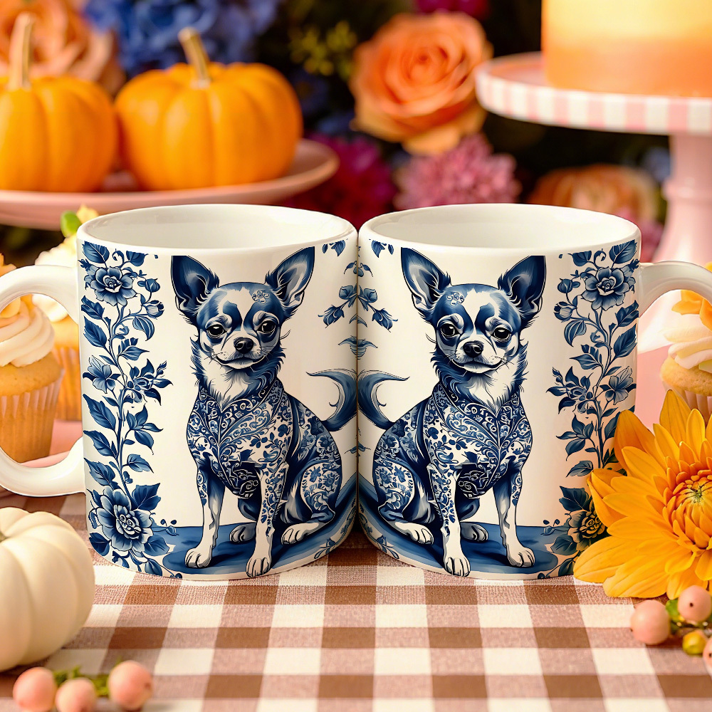 Full wrap Chihuahua mug with floral design