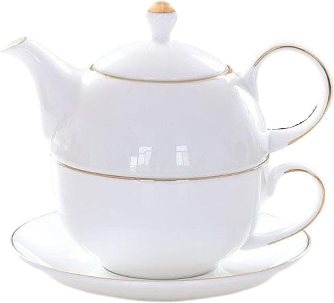 Ceramic tea set for one with teapot, cup, and saucer