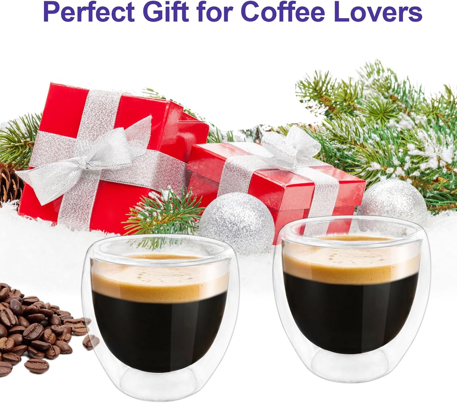 Two clear 3 oz espresso cups arranged as a gift-ready pair