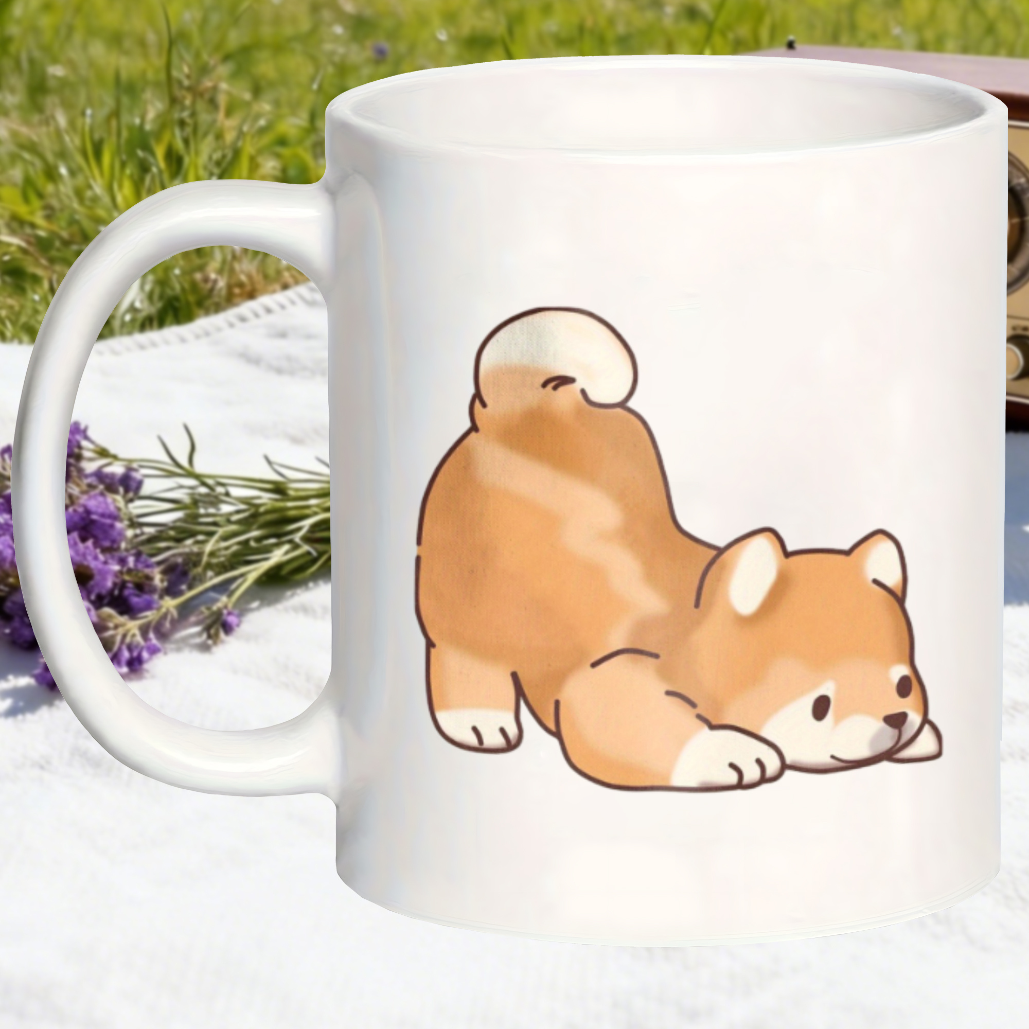 White ceramic Shiba coffee cup front view