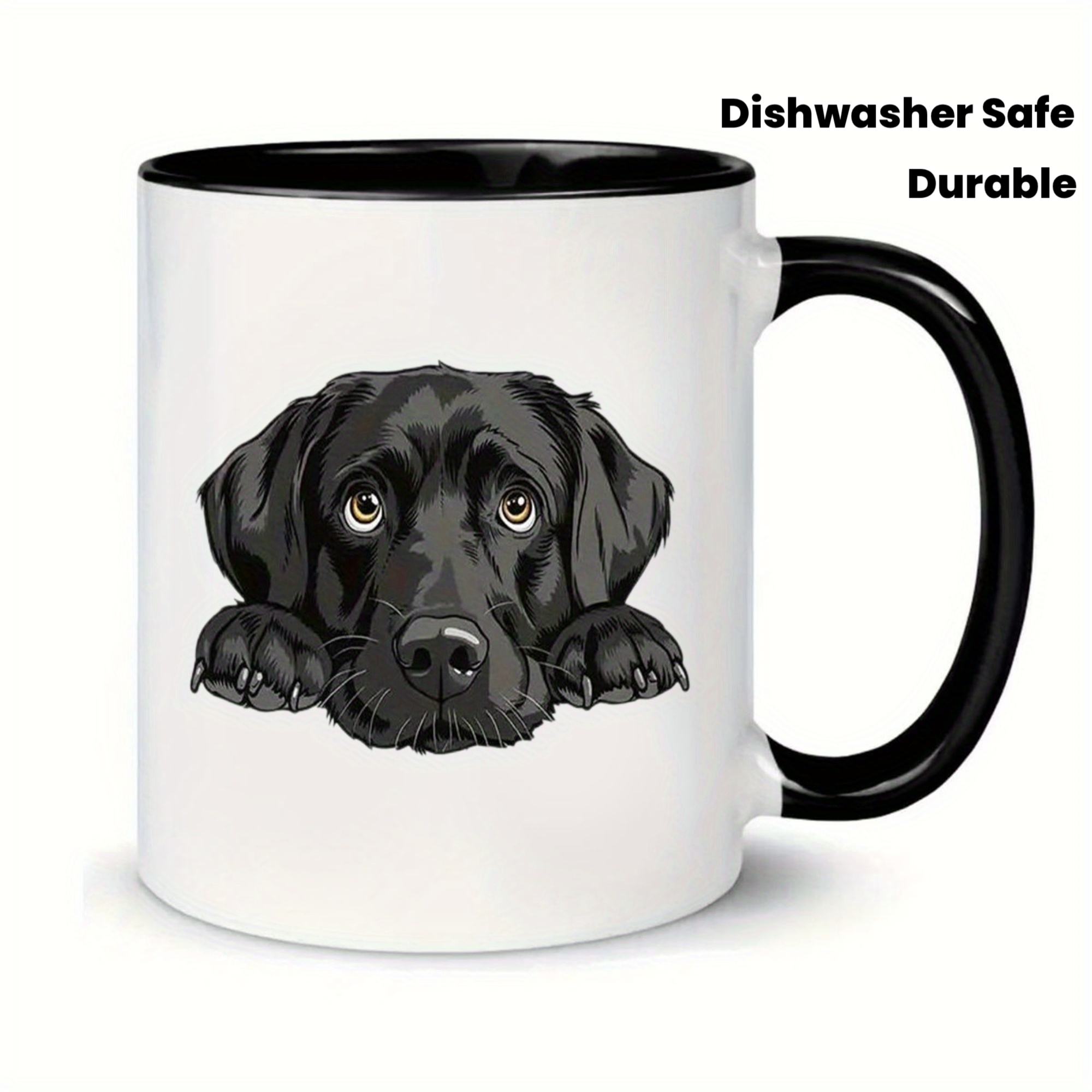 Black Lab mug with playful puppy artwork