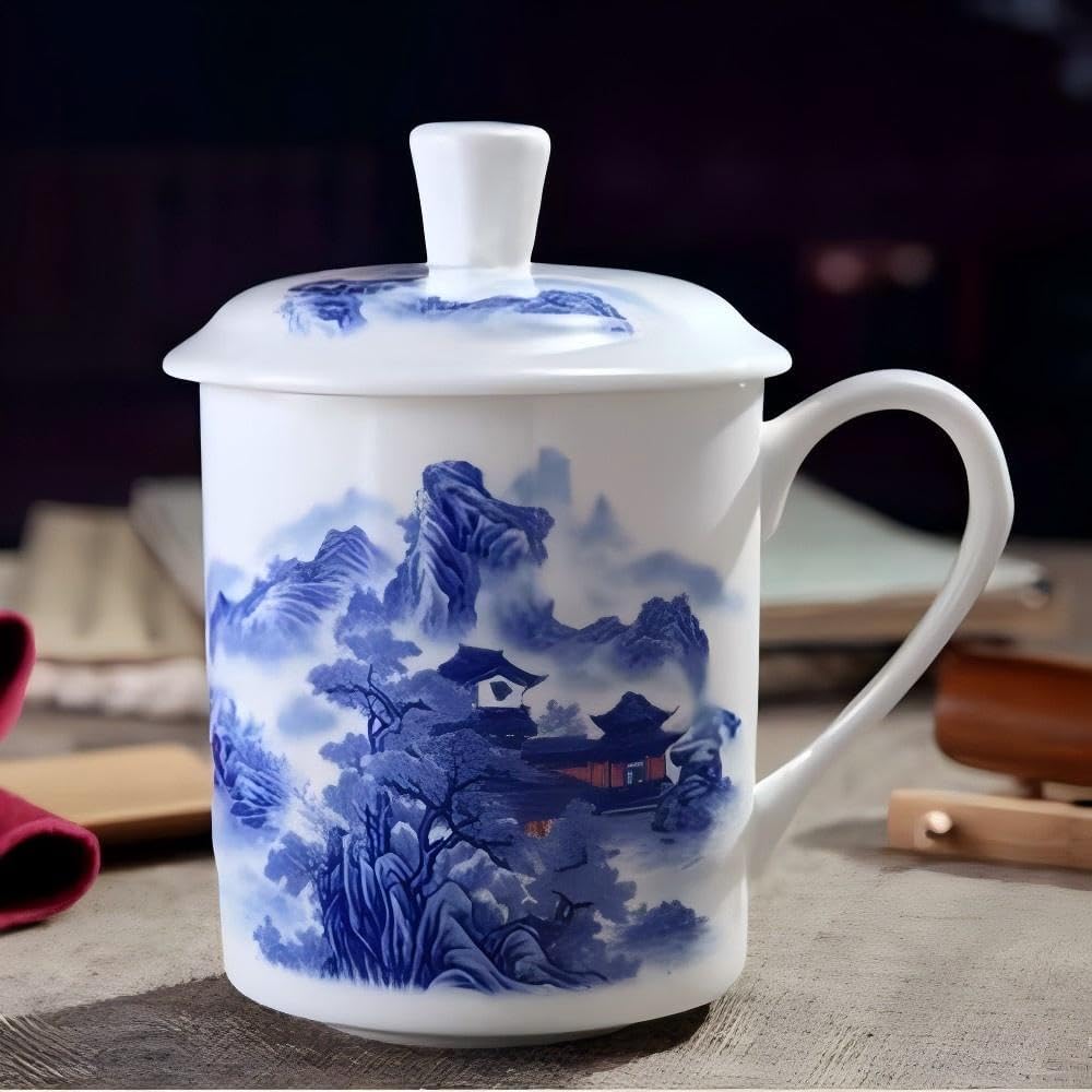 Chinese tea cup with lid shown from the side and top