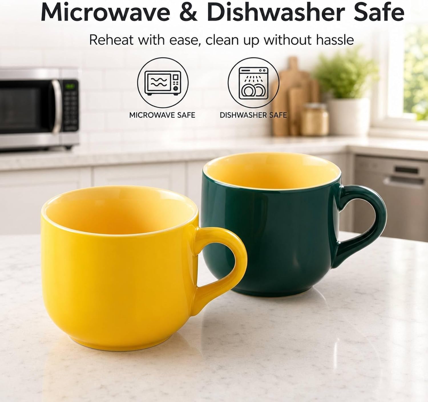 Two 20 oz wide coffee cups with rounded ceramic shape
