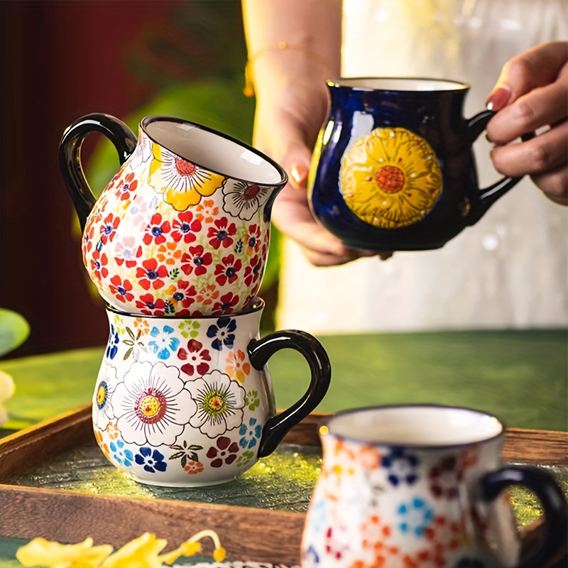 Handmade floral ceramic mug 15 oz flower pottery cup