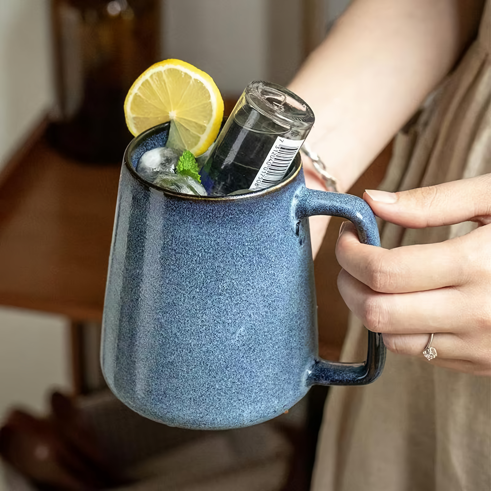 Tall Ceramic Mug with Handle, 24 oz Set of 2
