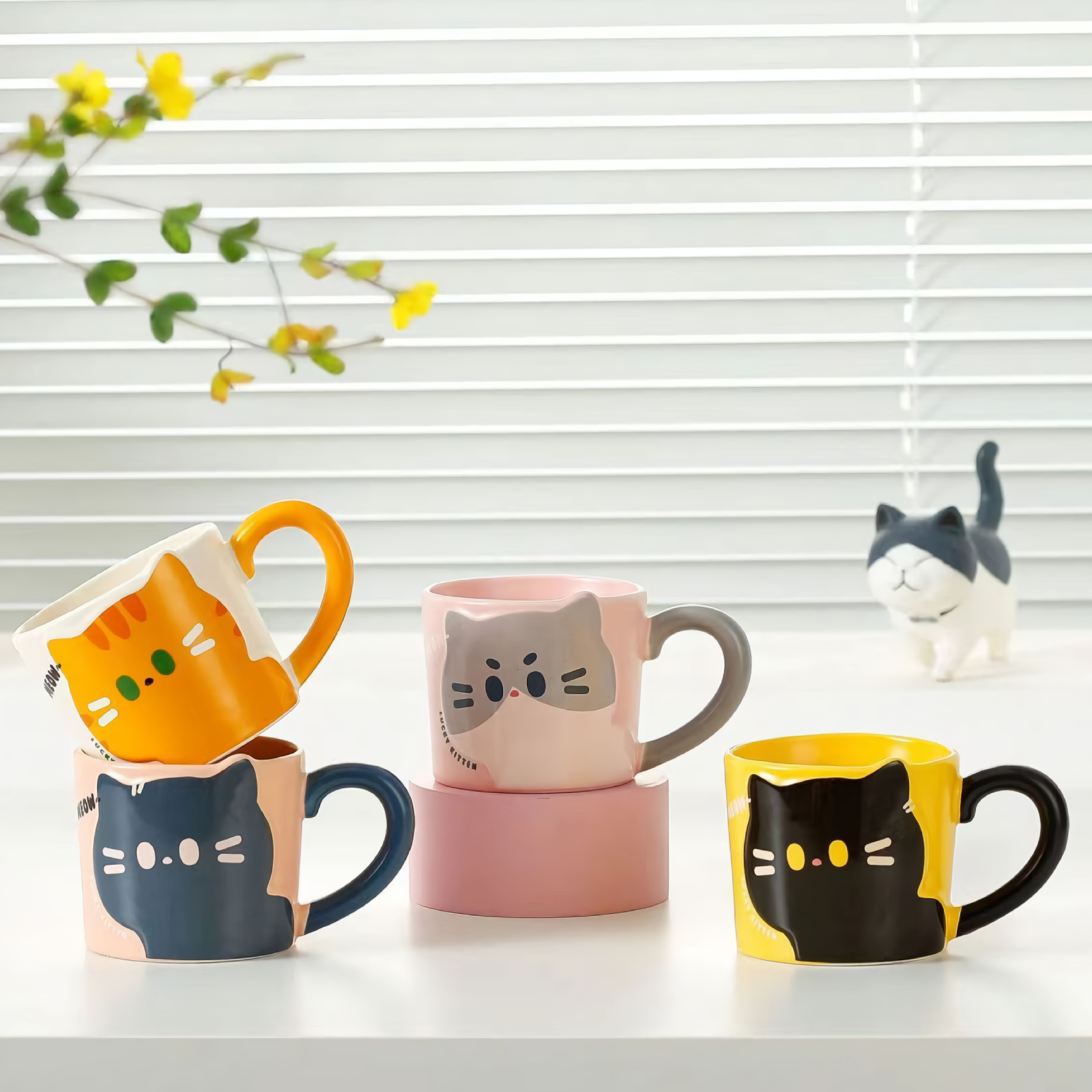 cat coffee mug set of 4 ceramic 10 oz cups