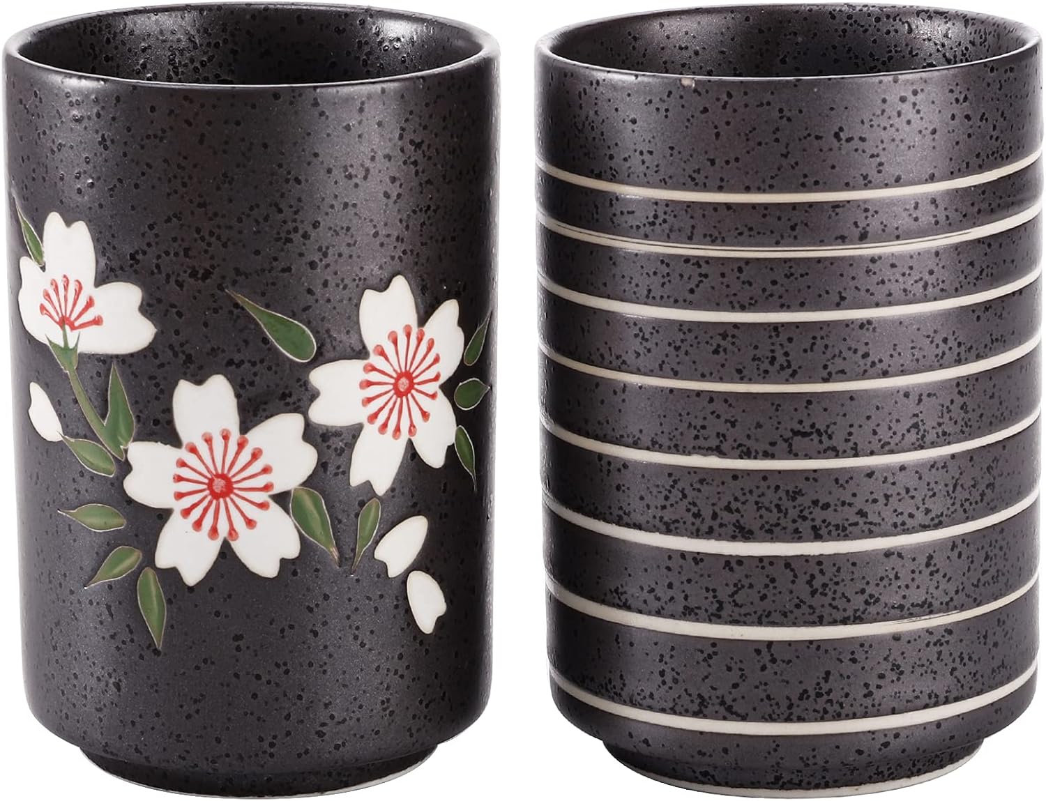 Set of 2 Japanese ceramic tea cups with blossom-inspired design